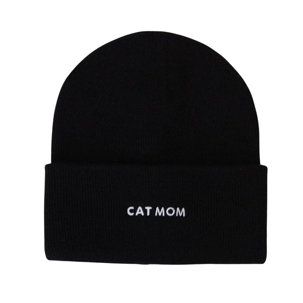 1115 Cat Mom Cat Dad Love Faux Fur Pompom Knit Beanie Cat Mom Embroidery
